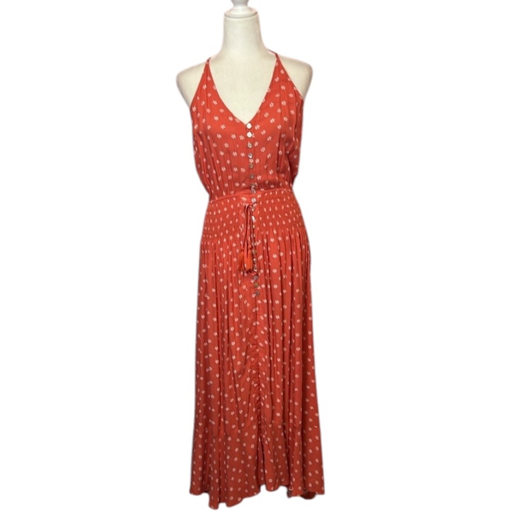 Vici Red Maxi Dress with White Floral Pattern